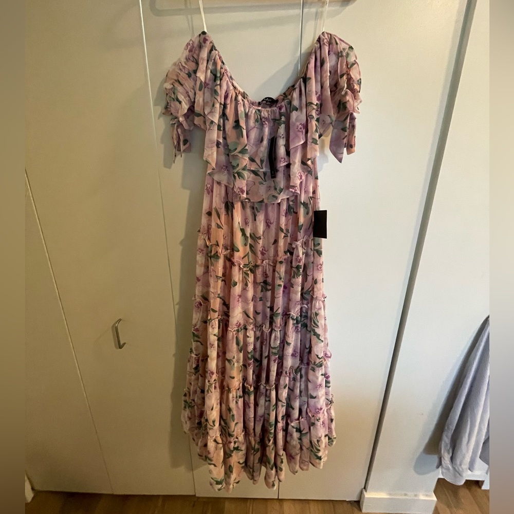 Off the Shoulder Blush Ruffled Maxi